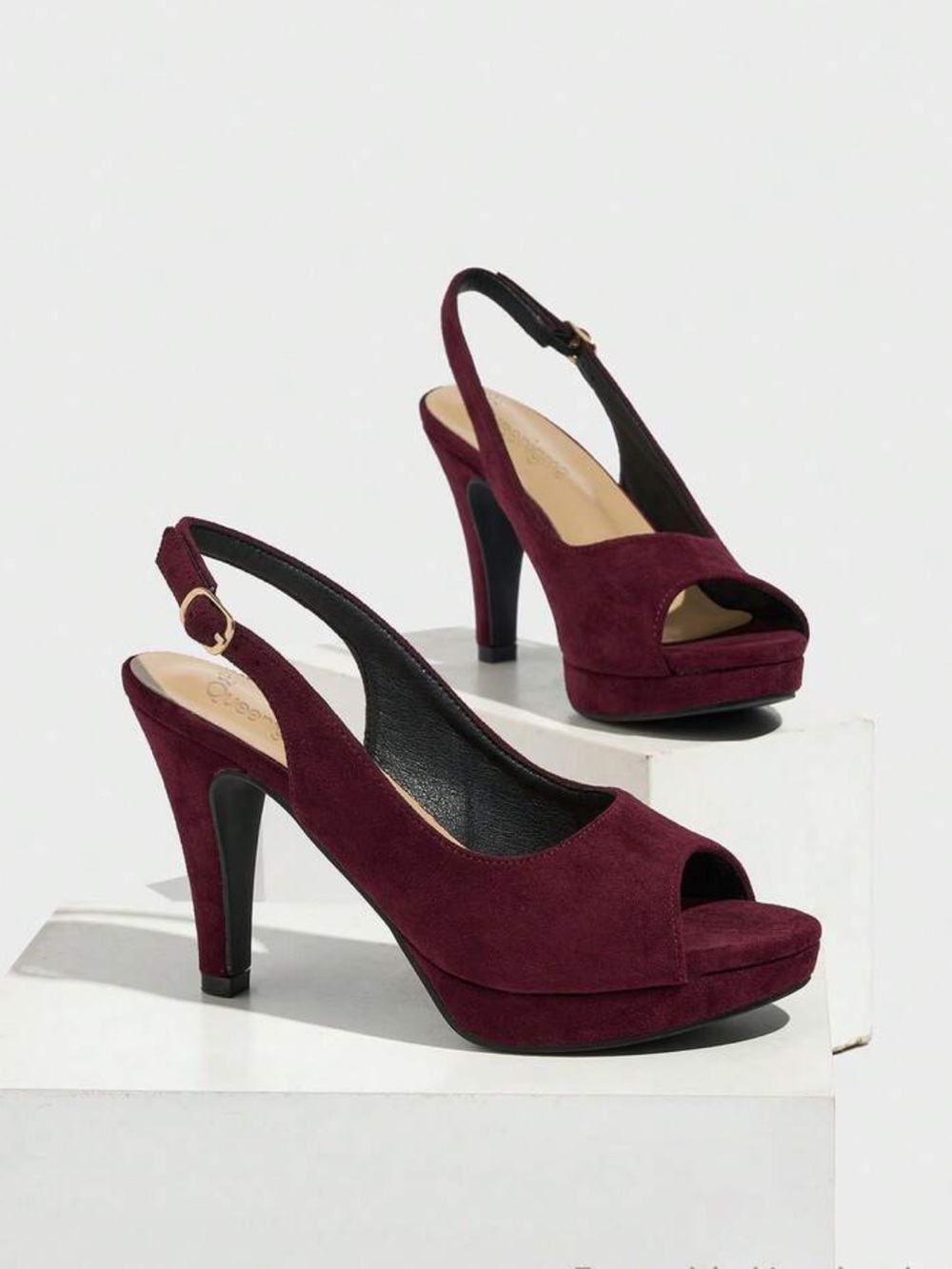 Burgundy Suede Slingback Platform Heels
